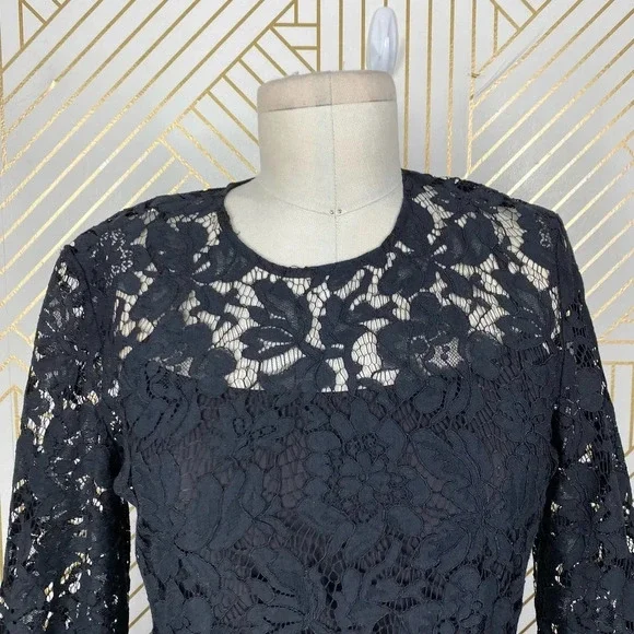 Anthropologie Mare Mare Persephone Dress 3/4 Sleeve Lace Black Size Small Petite - Picture 3 of 12